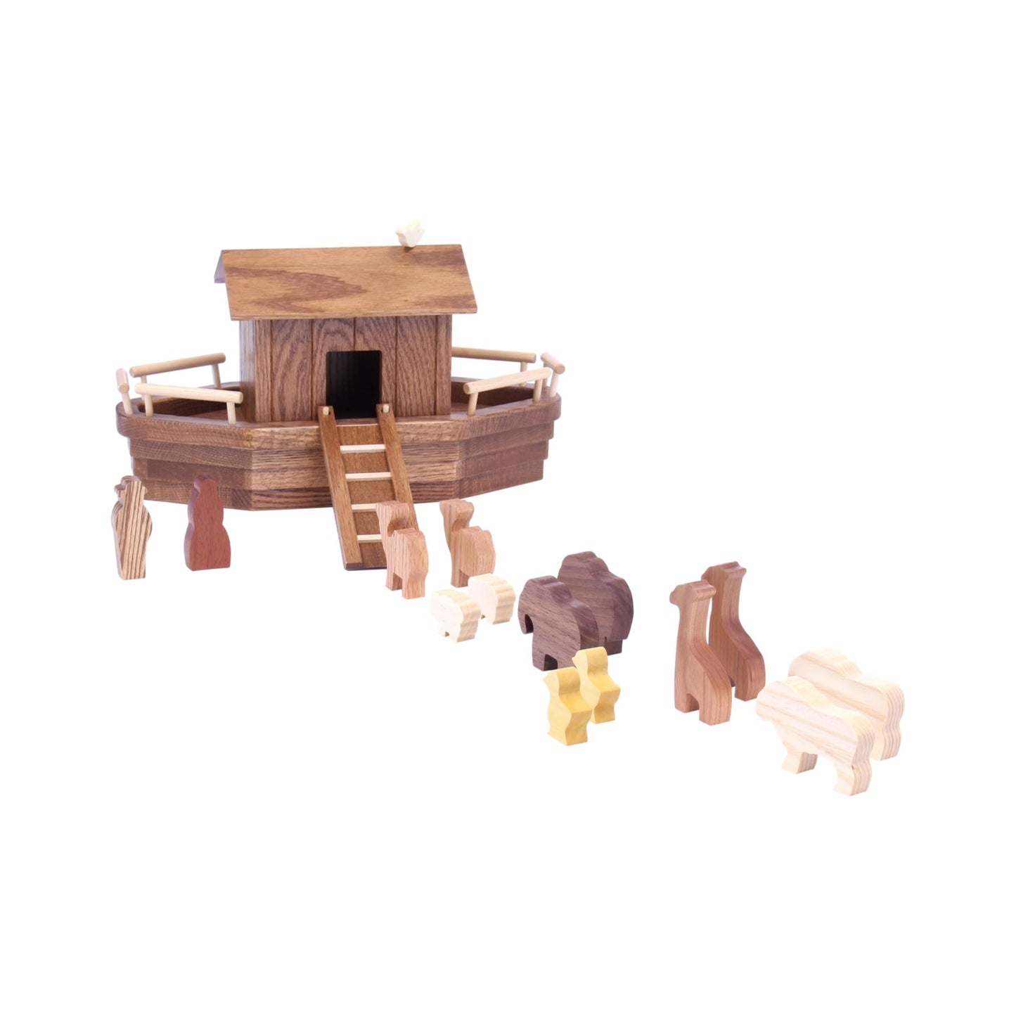 Amish Noah's Ark Wooden Playset with 13 Animals, Removable Roof and Ramp