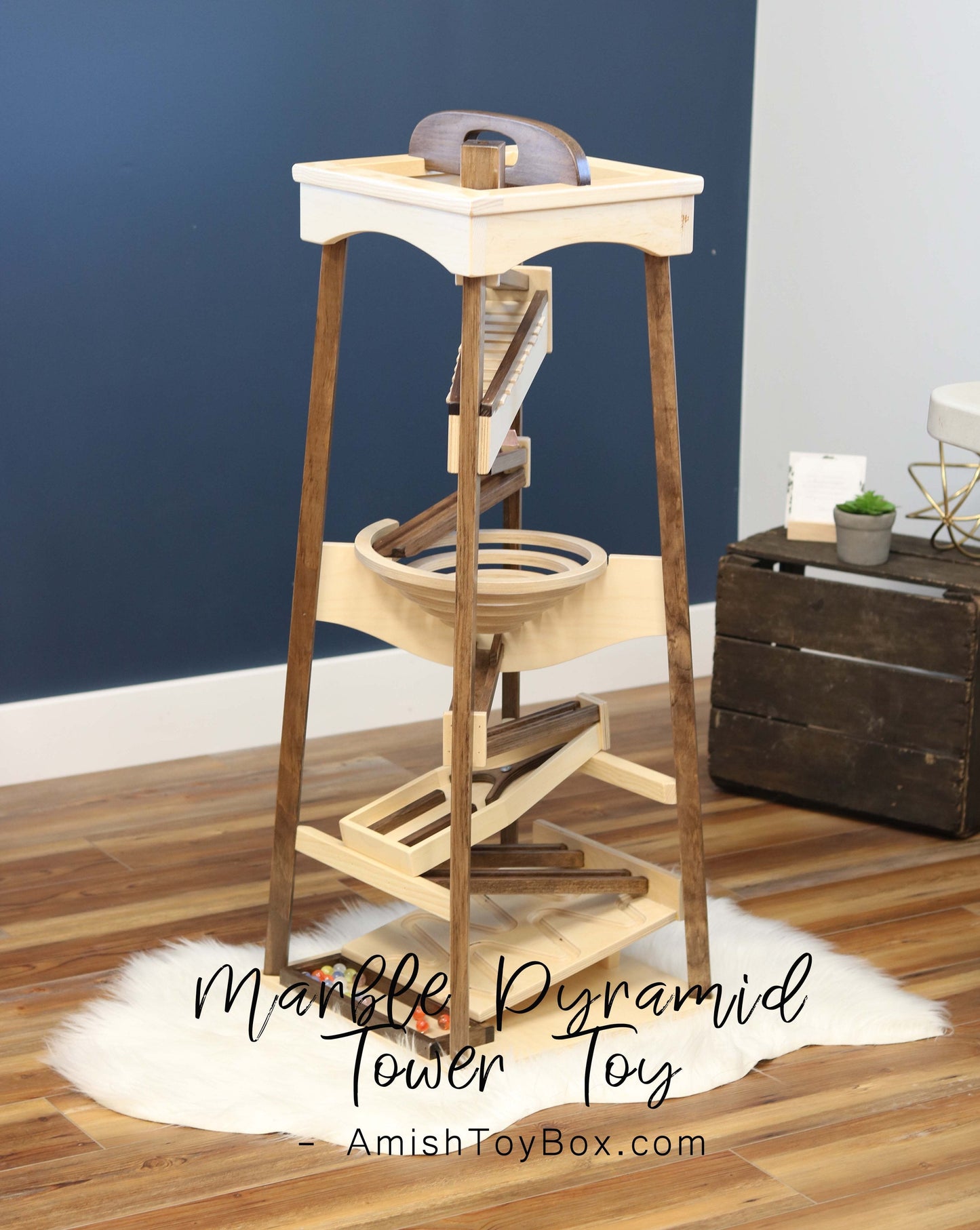 Amish Pyramid Marble Tower Run Wooden Toy 39" High Marbles Included