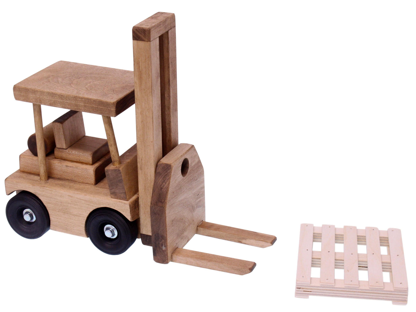 Amish Wooden Forklift Toy With Pallet Child-Safe Finish