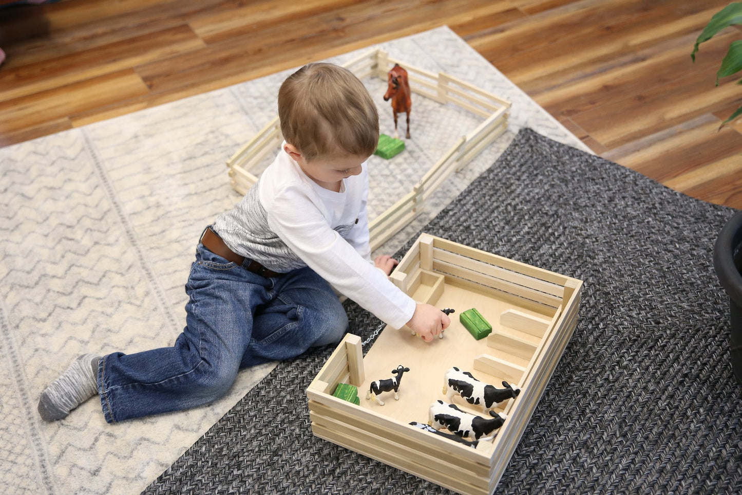 Amish Wooden Mini Stockyard Toy, with 7 Stalls