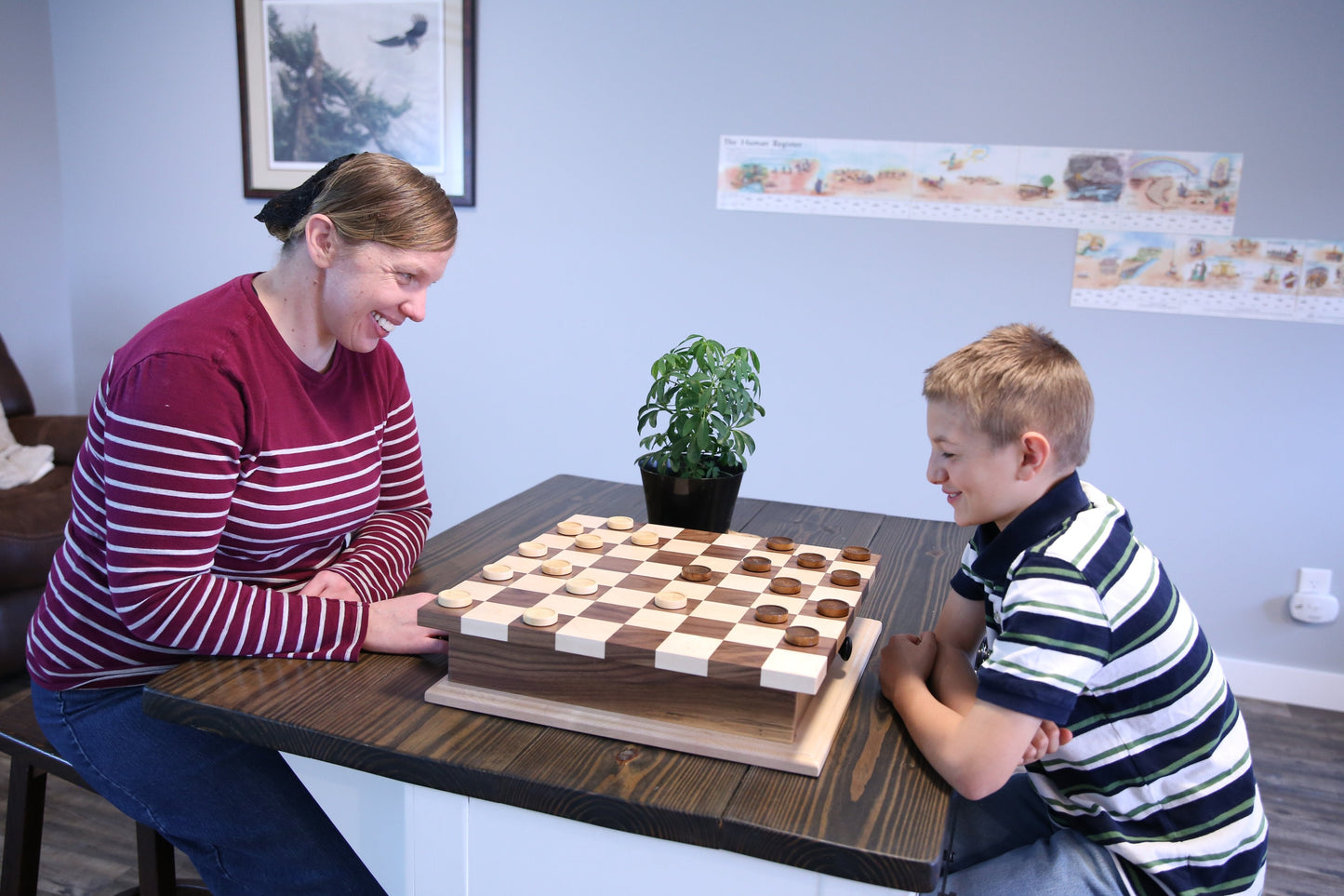 Amish Deluxe Chess/Checkers Wooden Game Board Set - with Pullout Drawer