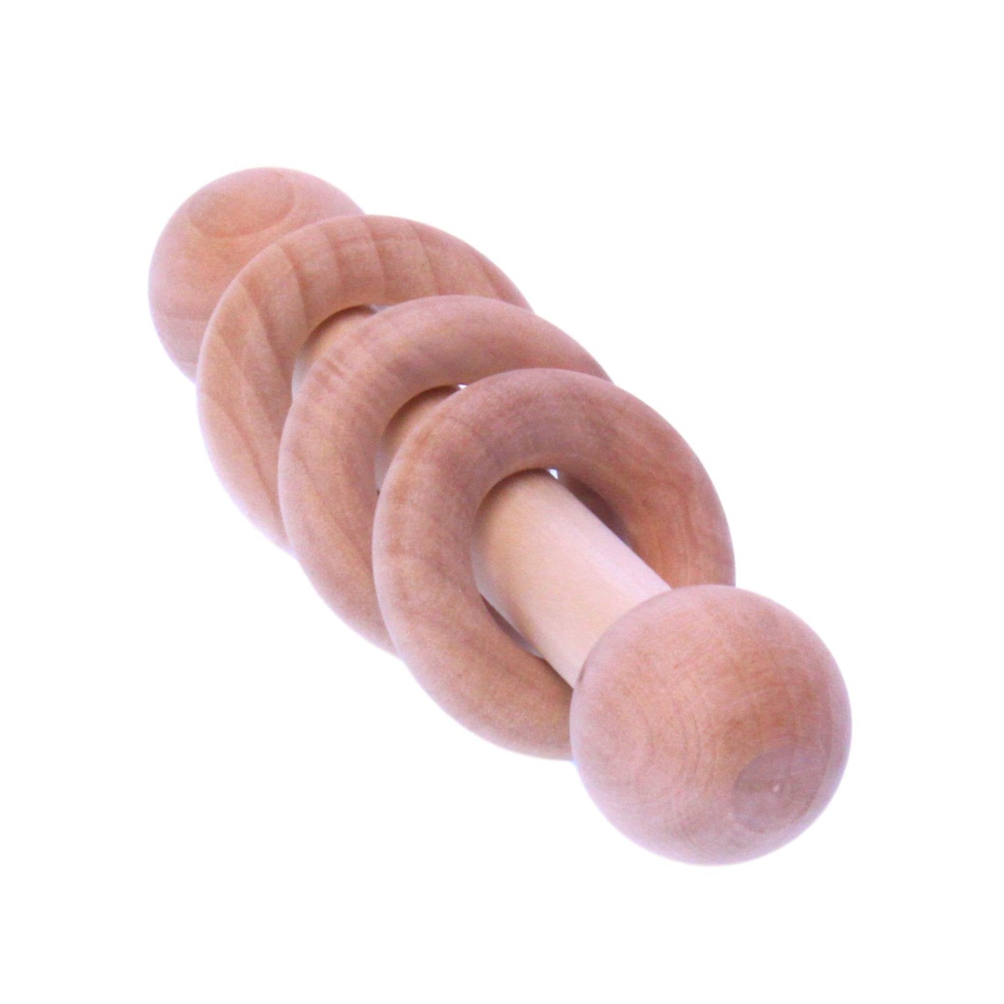 Amish Wooden 3-Ring Baby Rattle Toy - Unfinished Wood - 3-4" Long