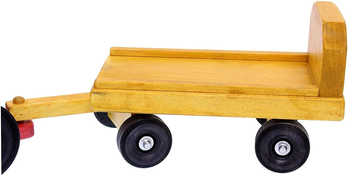 Amish Wooden Toy Tractor and Wagon Set with Hay Bales