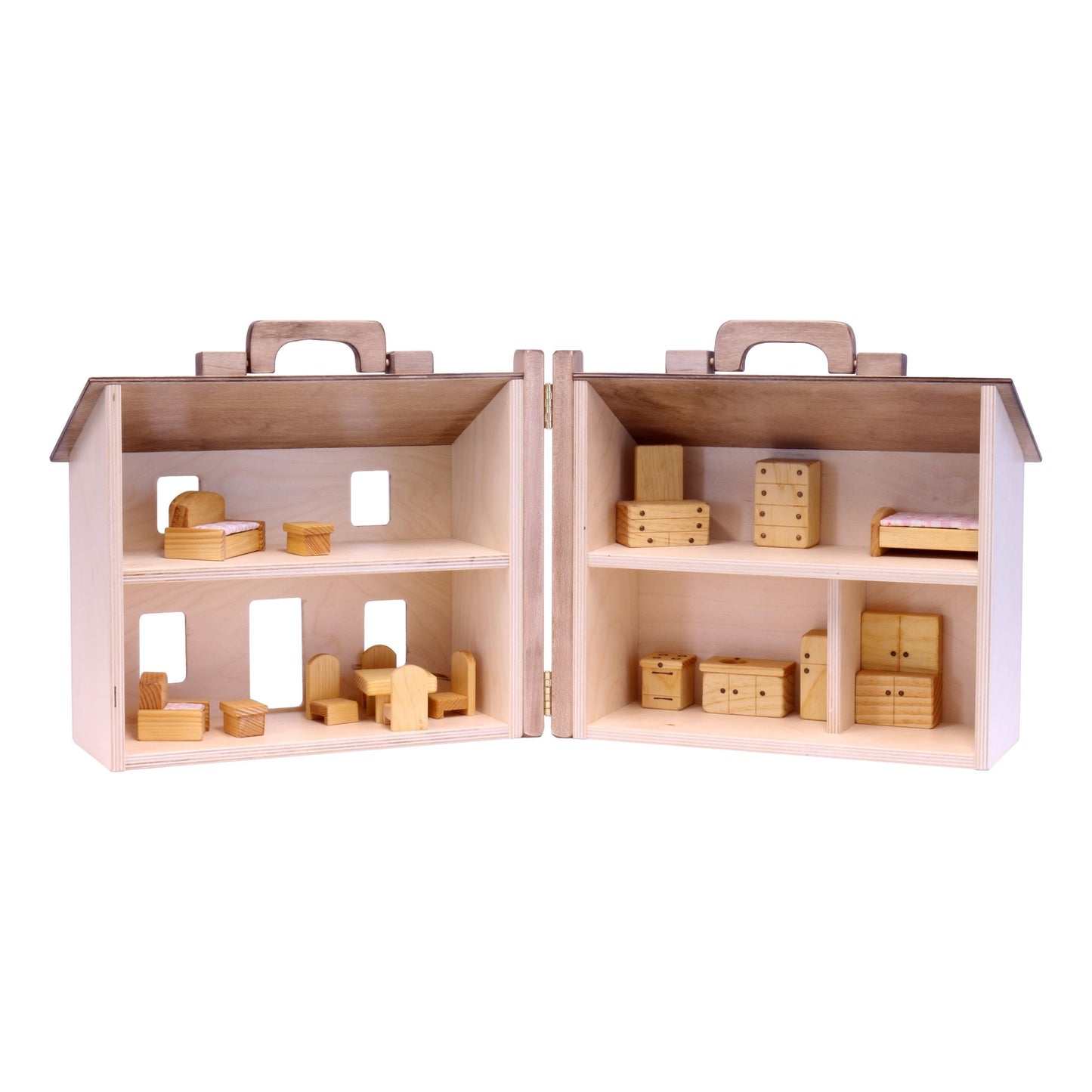 Amish Wooden Doll House Toy with 16 Piece Doll-House Furniture Set