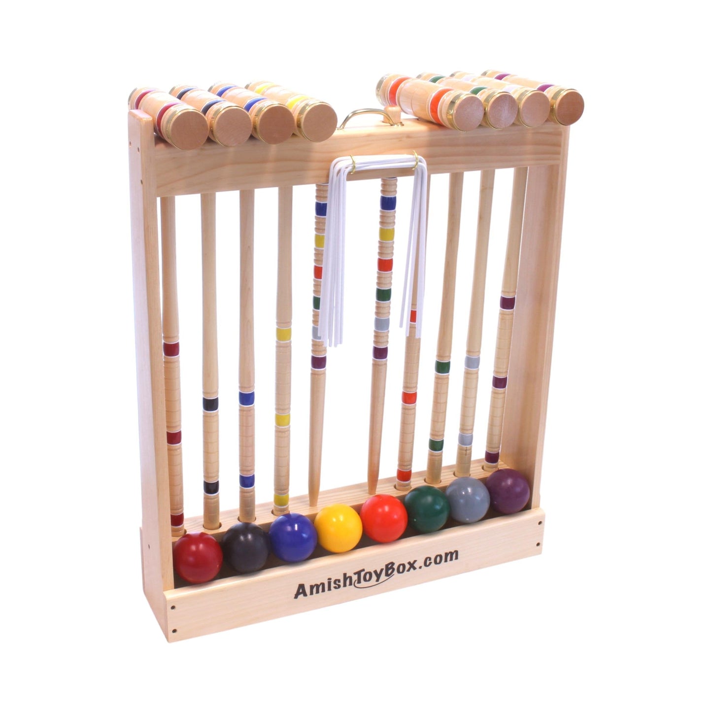 Amish Deluxe 8-Player Croquet Game Set Wooden Holder or Duffel Carry Bag