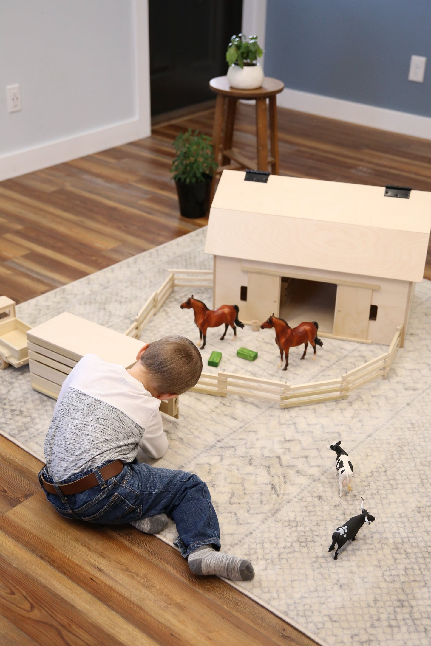 Amish Large Wooden Hip-Roof Barn Toy, Unfinished