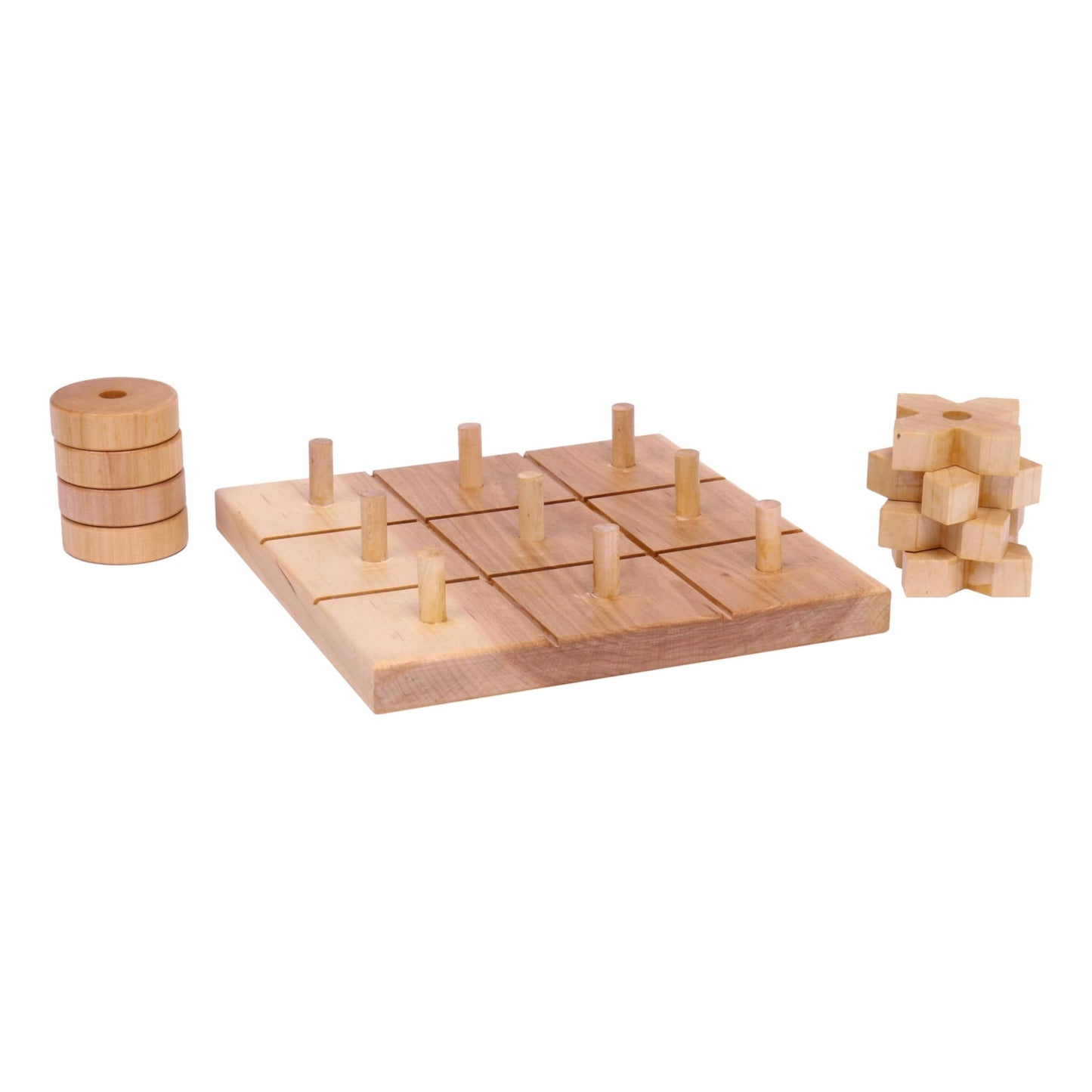 Amish Wooden Tic Tac Toe Game With 8 Wooden X and O Game Pieces,  Made