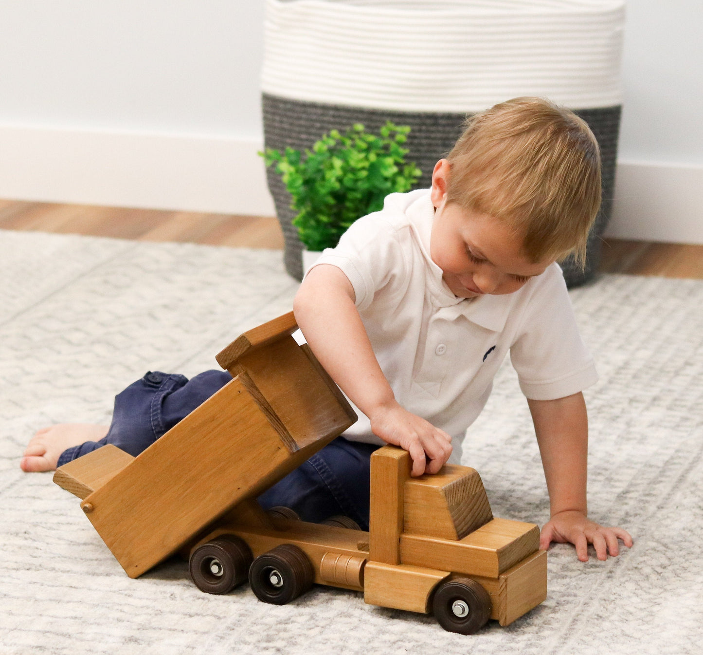 Amish Wooden Toy Dump Truck Kid-Safe Finish