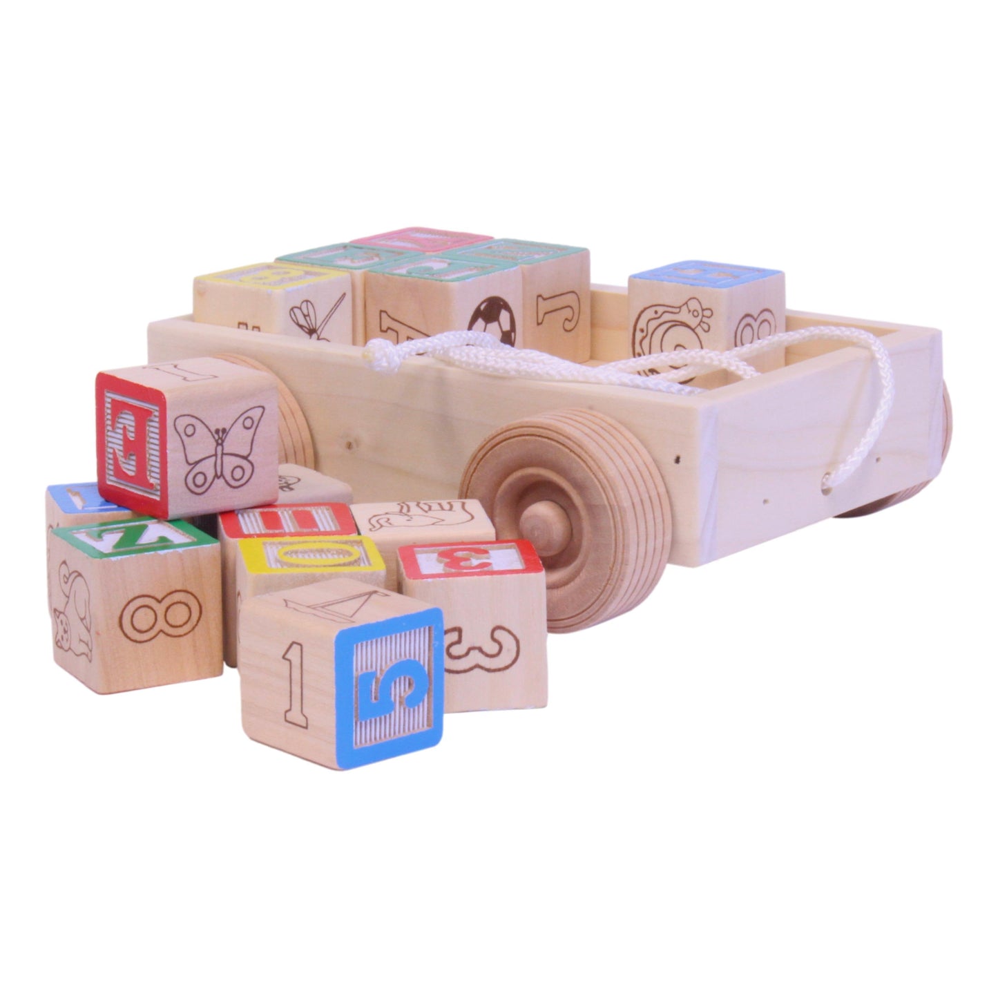 Amish Wooden ABC Block Toddler Pull-String Wagon Toy