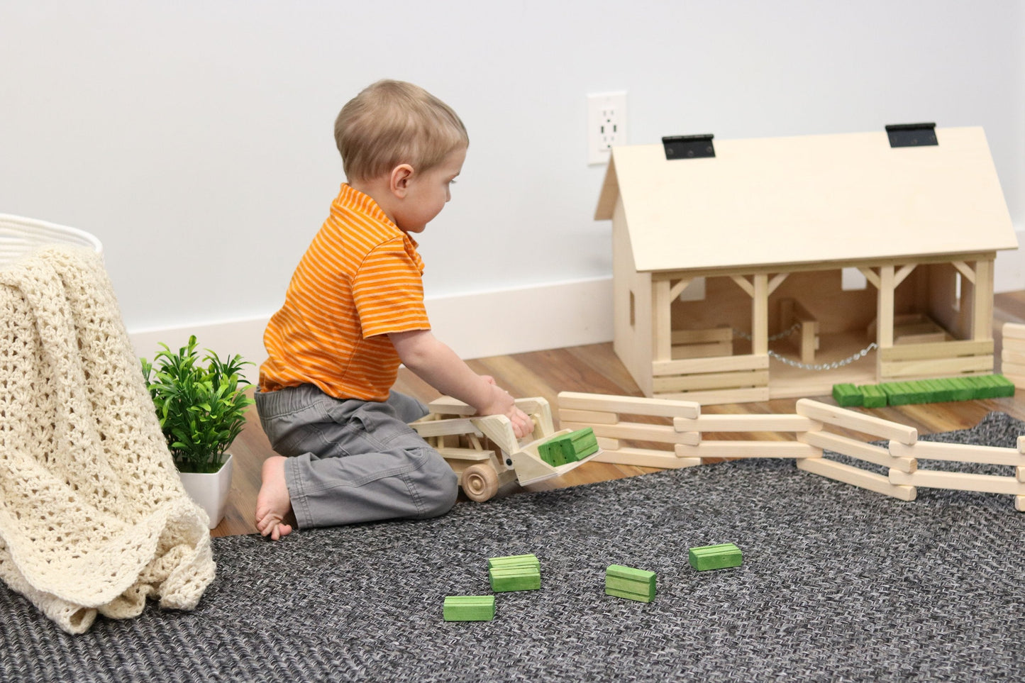 Amish Wooden Skid Loader Toy Skid Steer with Movable Bucket