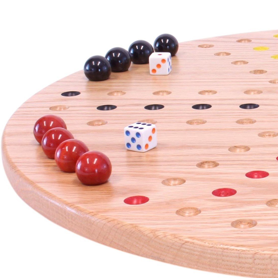 Amish Round Aggravation Game Board Set - Solid Oak Wood - Double-Sided
