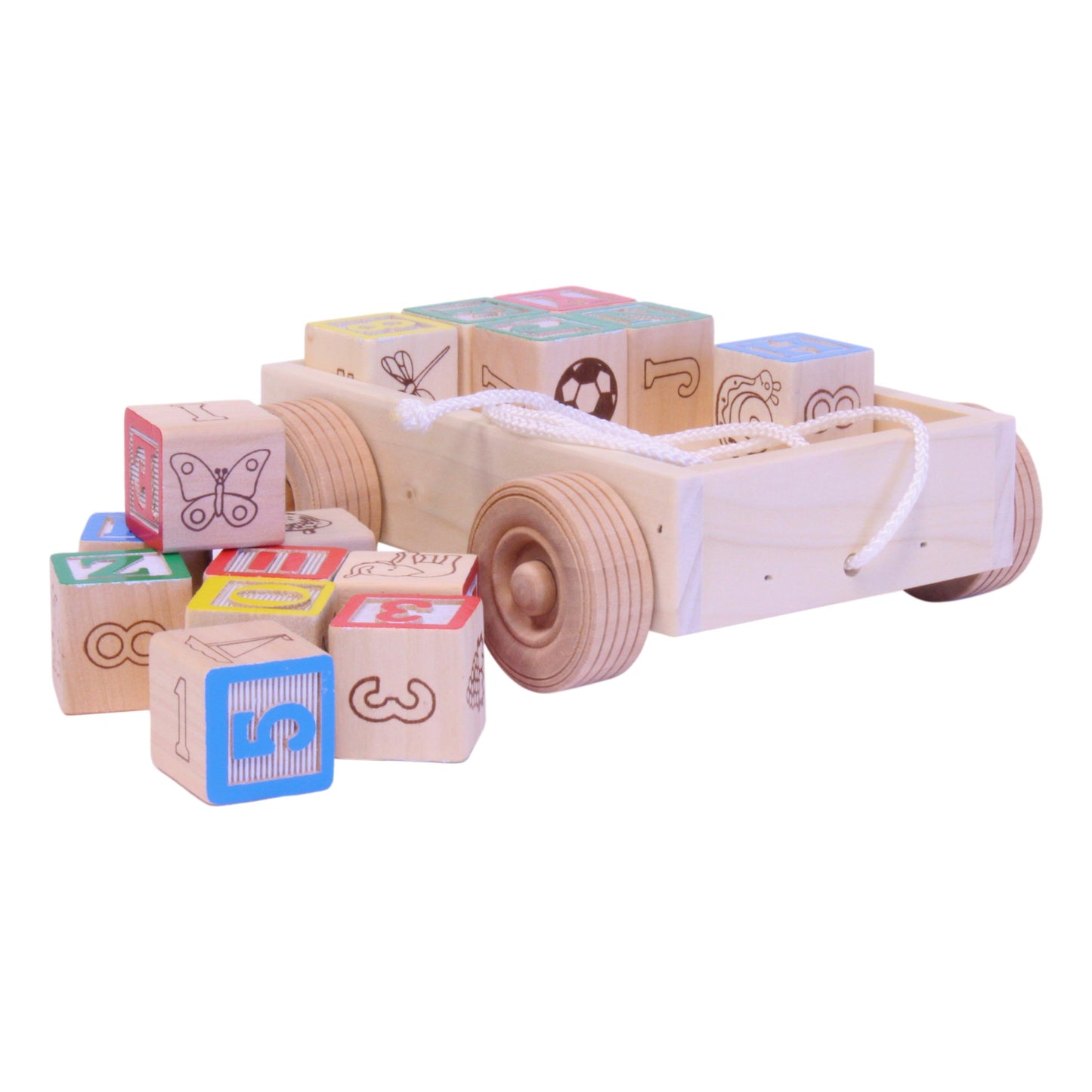 Amish Wooden ABC Block Toddler Pull-String Wagon Toy