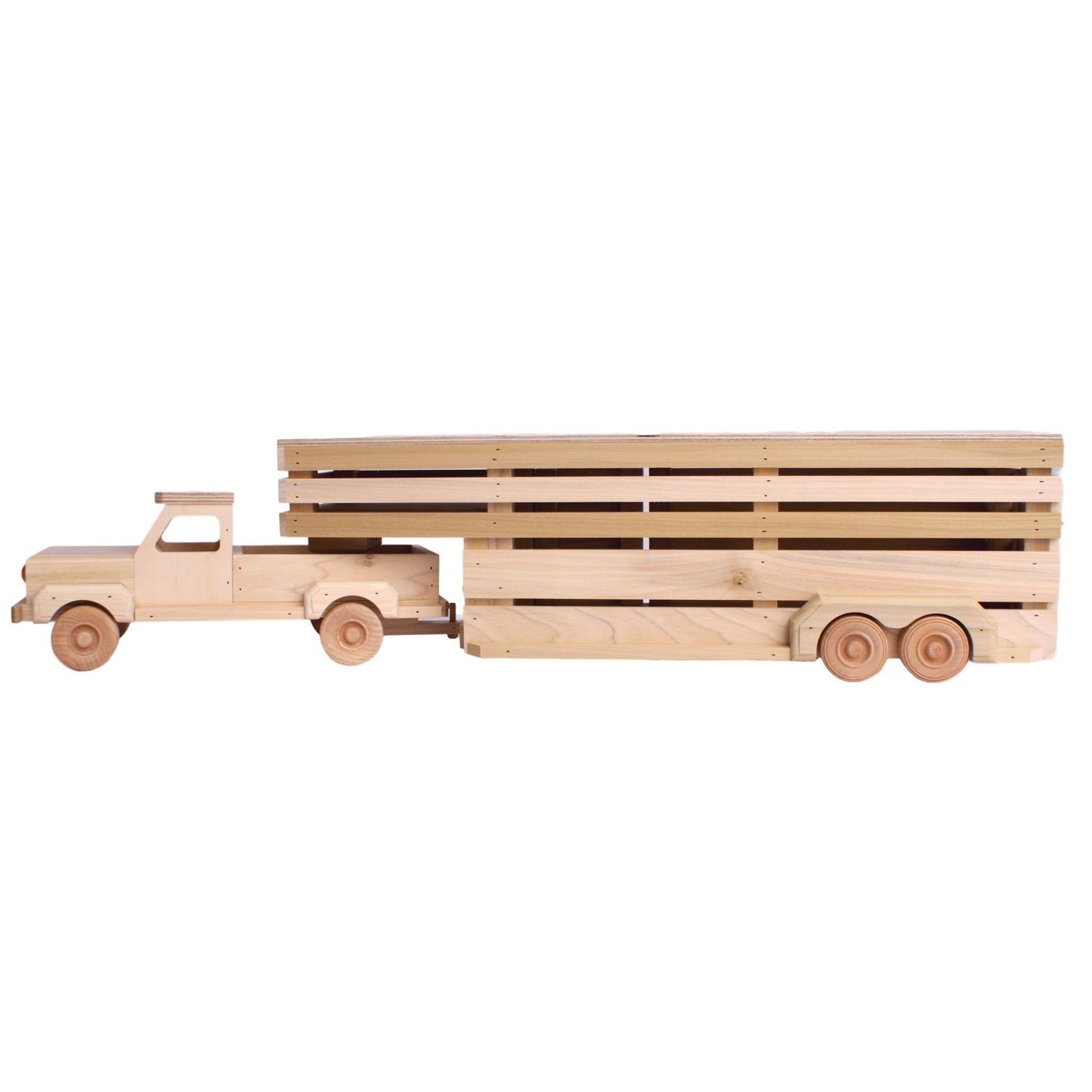 Amish Wooden Toy Pickup and Gooseneck Trailer Set