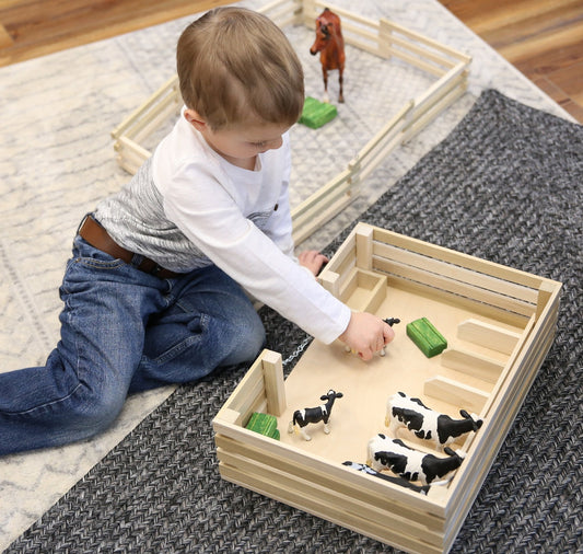 Amish Wooden Mini Stockyard Toy, with 7 Stalls