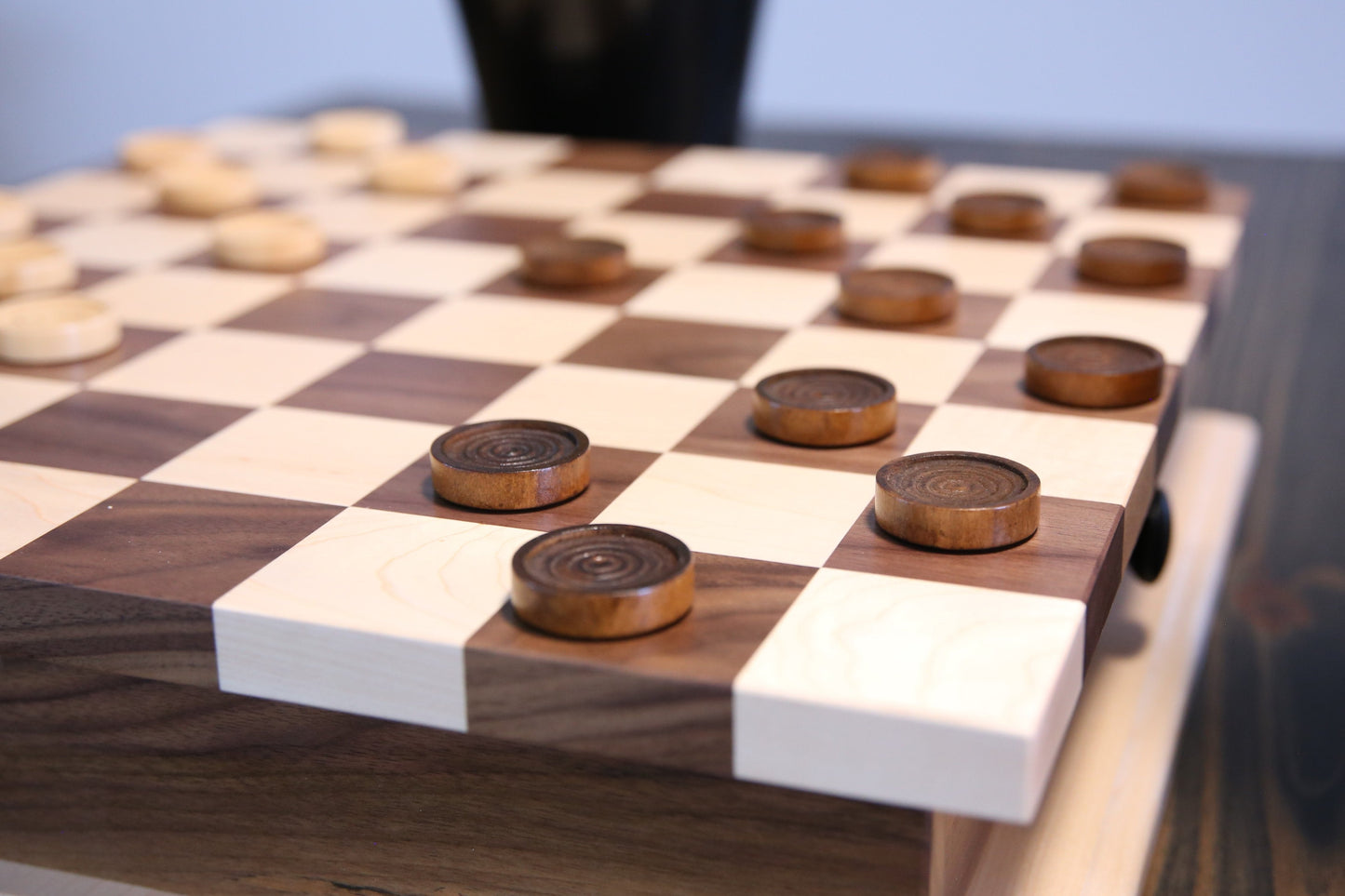 Amish Deluxe Chess/Checkers Wooden Game Board Set - with Pullout Drawer
