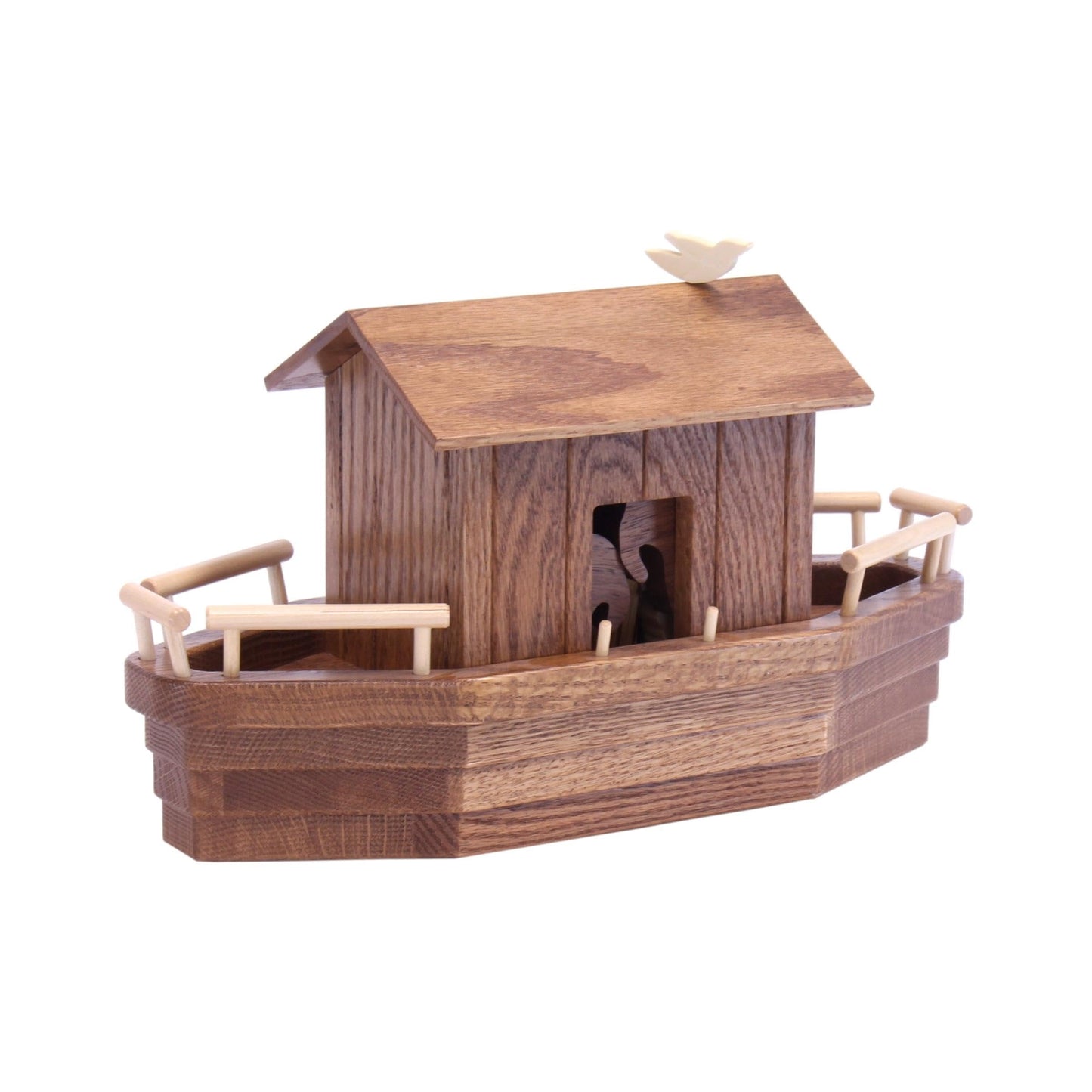 Amish Noah's Ark Wooden Playset with 13 Animals, Removable Roof and Ramp