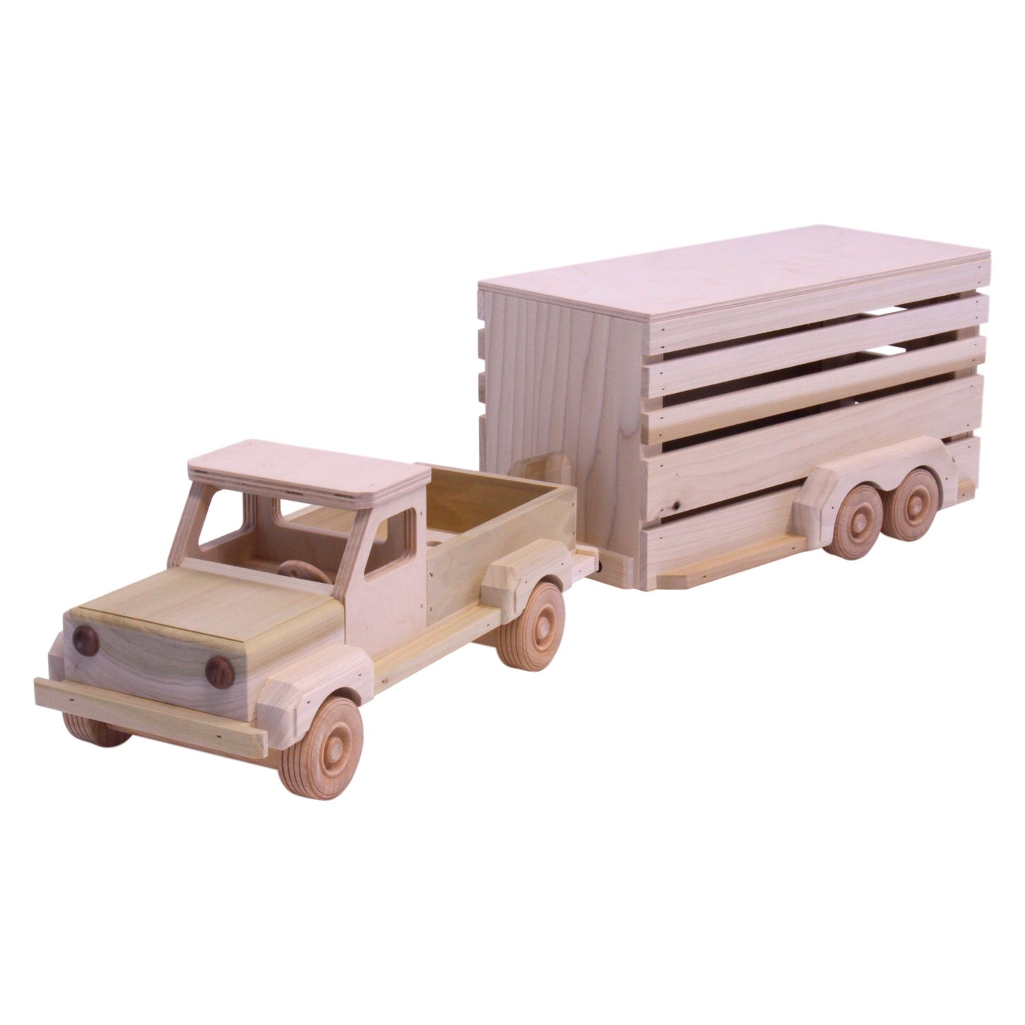 Amish Wooden Pickup & Horse Trailer Toy Set, Unfinished
