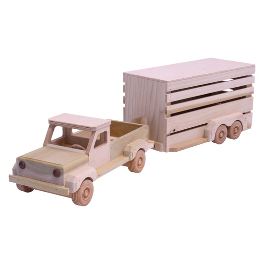 Amish Wooden Pickup & Horse Trailer Toy Set, Unfinished