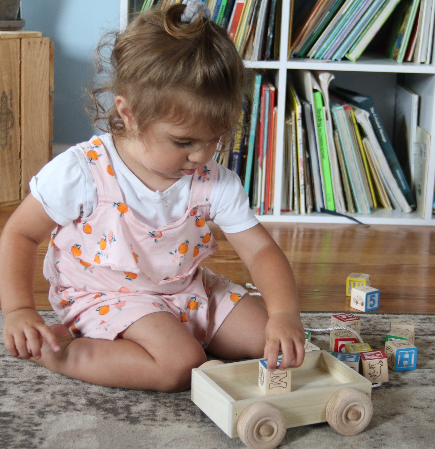 Amish Wooden ABC Block Toddler Pull-String Wagon Toy