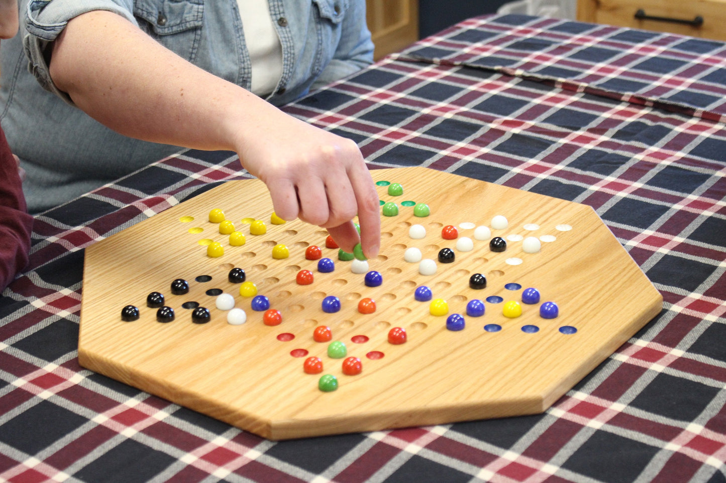 Amish Hand-Painted Oak Wooden Chinese Checkers Board Game 19" Wide