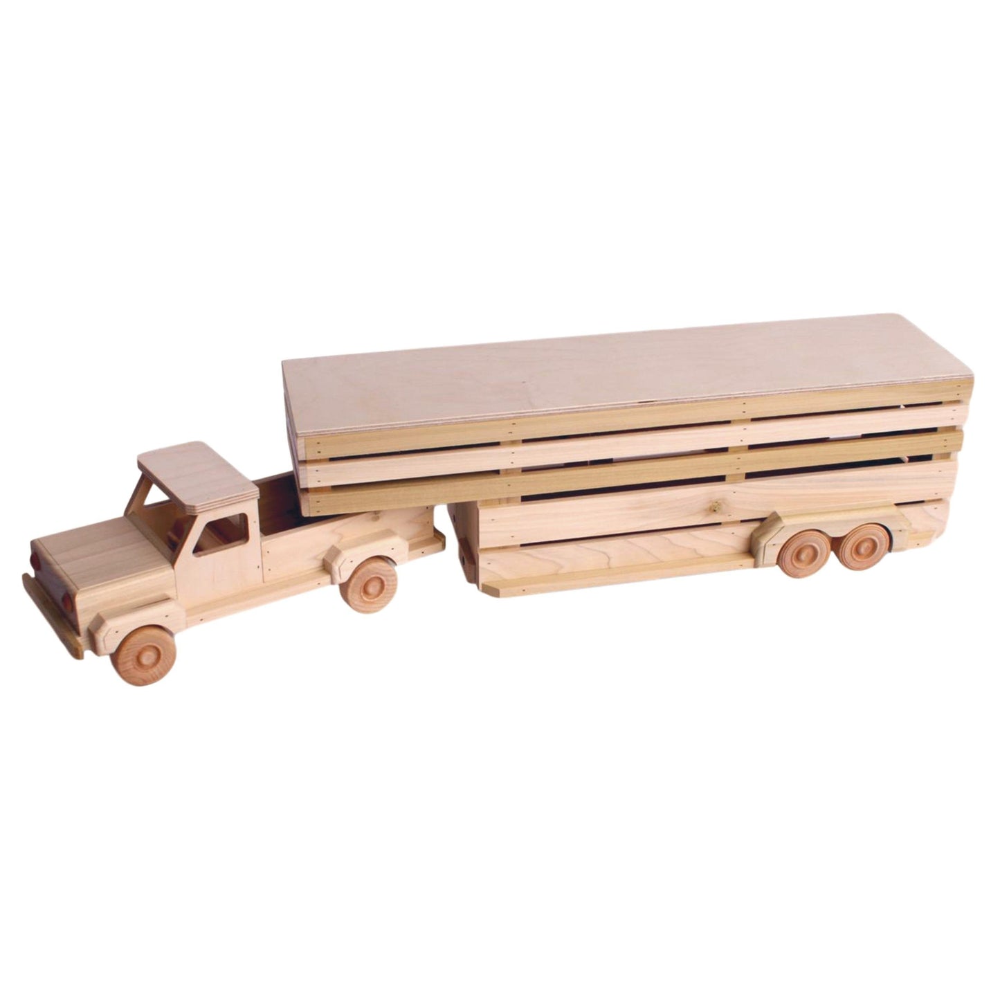 Amish Wooden Toy Pickup and Gooseneck Trailer Set
