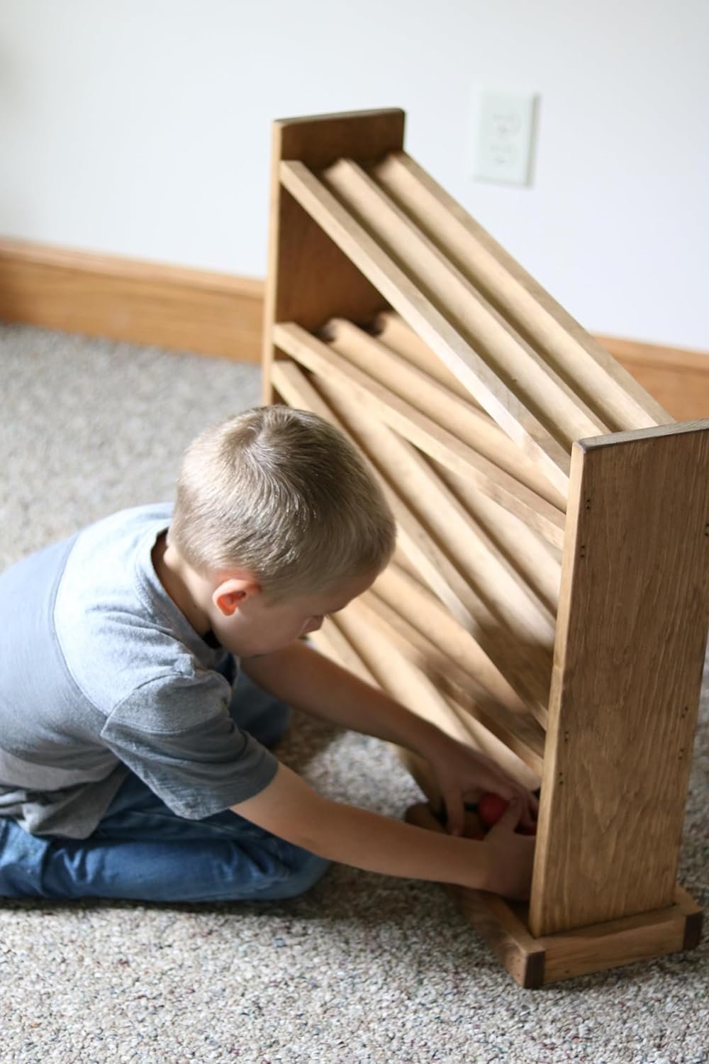 Amish Wooden Ball Roller Racetrack Toy  with 8 Wooden Balls