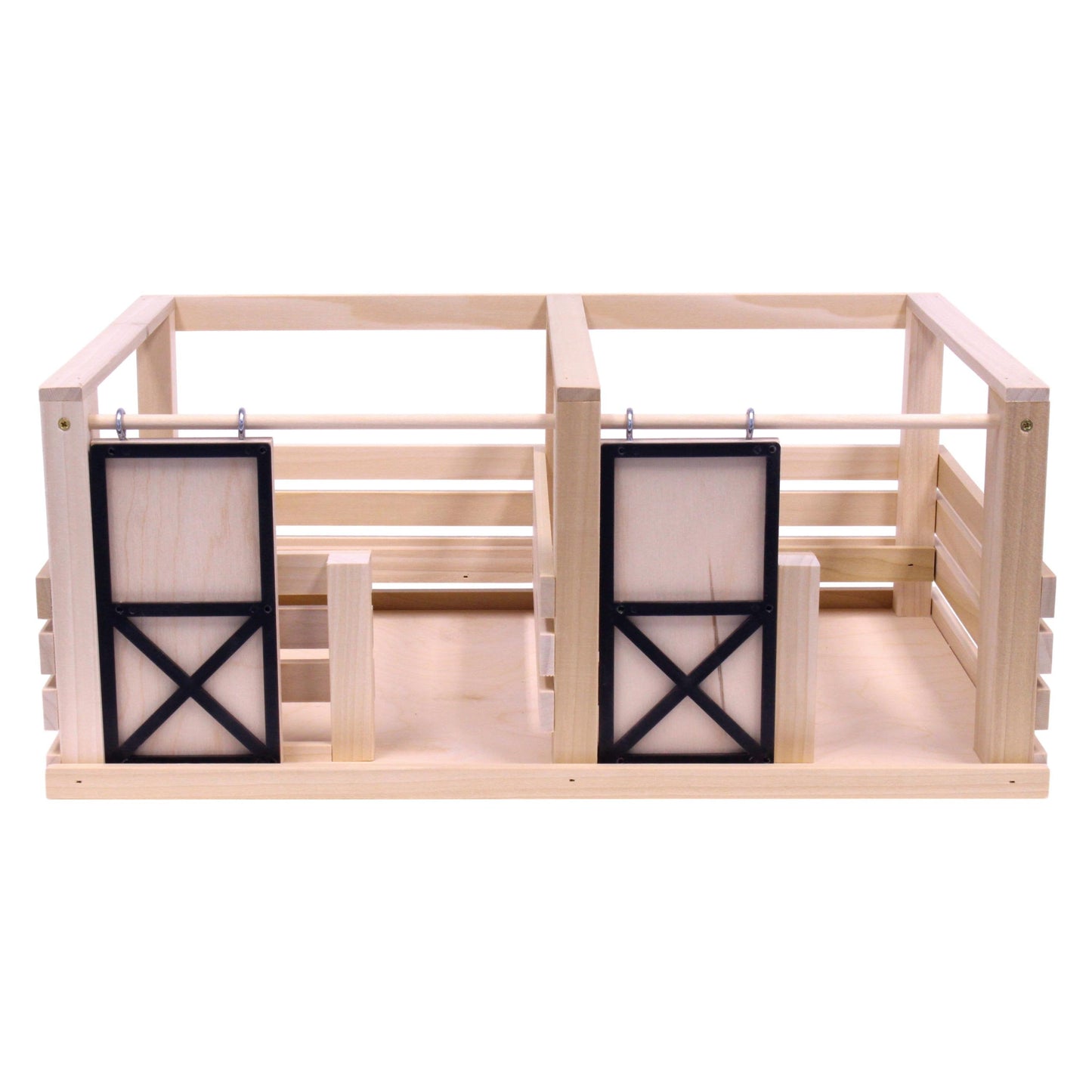 Amish Wooden 2-Stall Horse Stable Toy with Sliding Doors