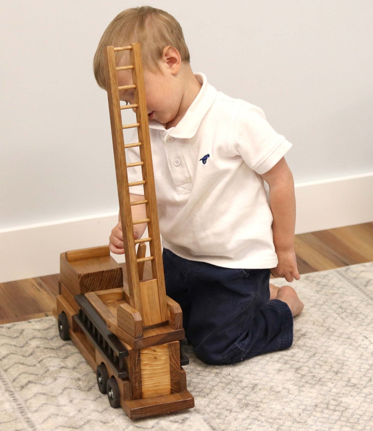 Amish Wooden Toy Ladder Fire Truck Kid-Safe Finish