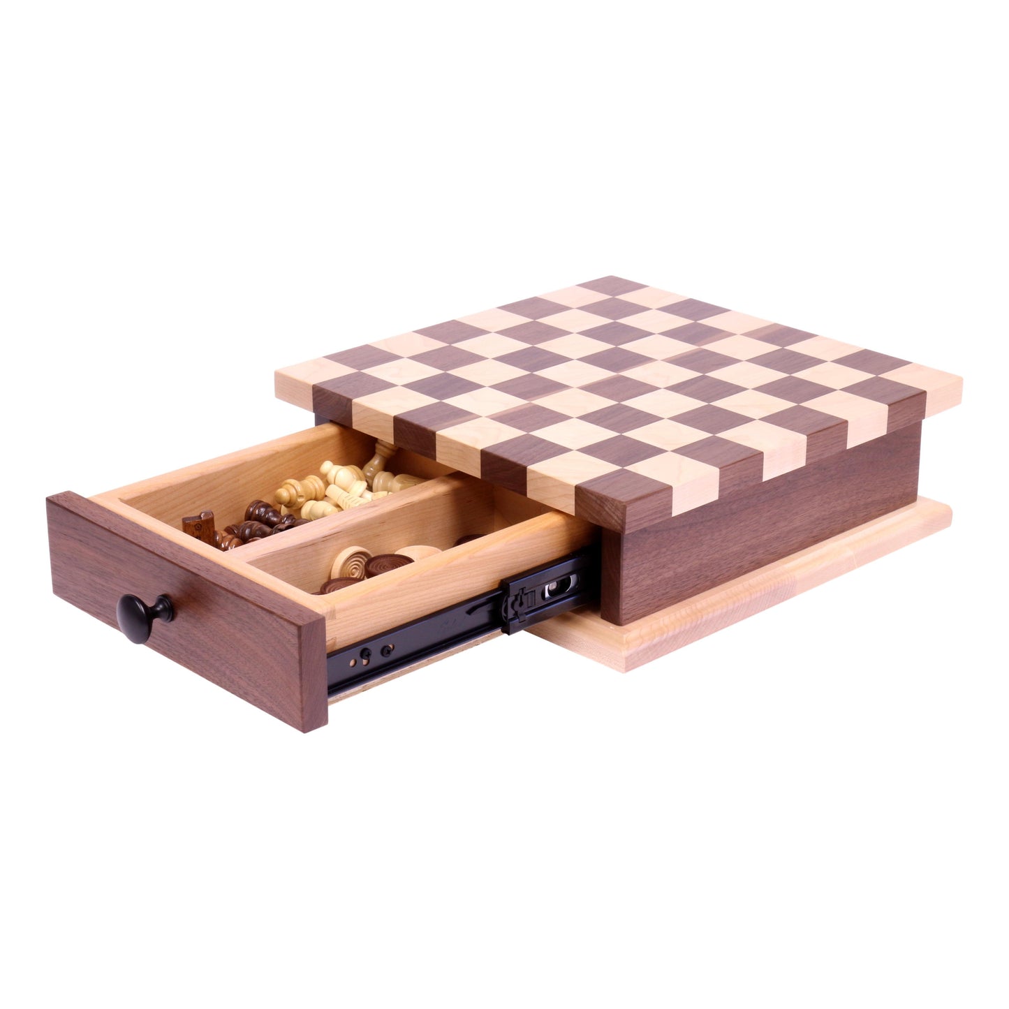 Amish Deluxe Chess/Checkers Wooden Game Board Set - with Pullout Drawer