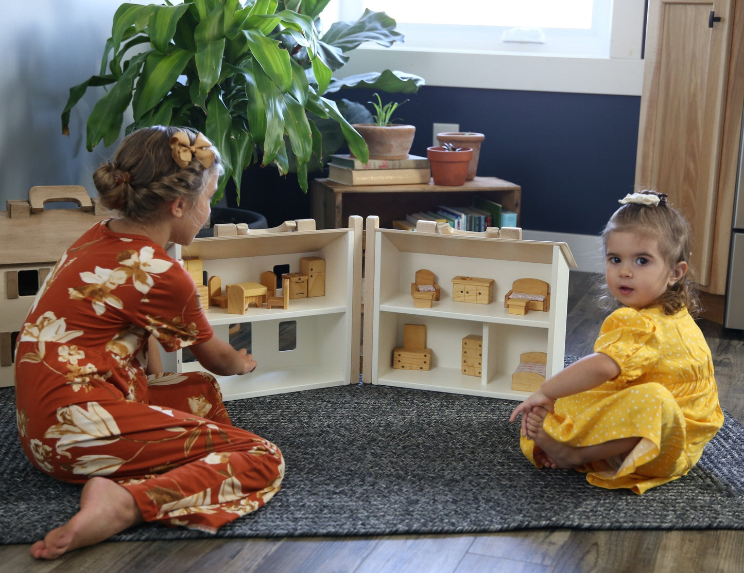Amish Wooden Doll House Toy with 16 Piece Doll-House Furniture Set