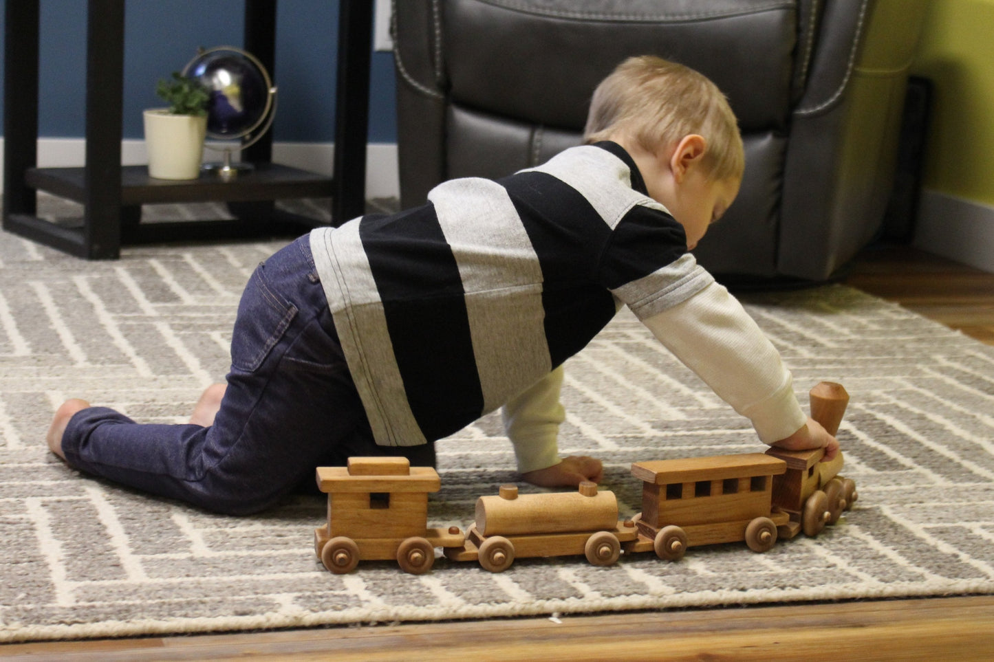 Amish Wooden Toy Train Play Set 24" Long Kid-Safe Finish