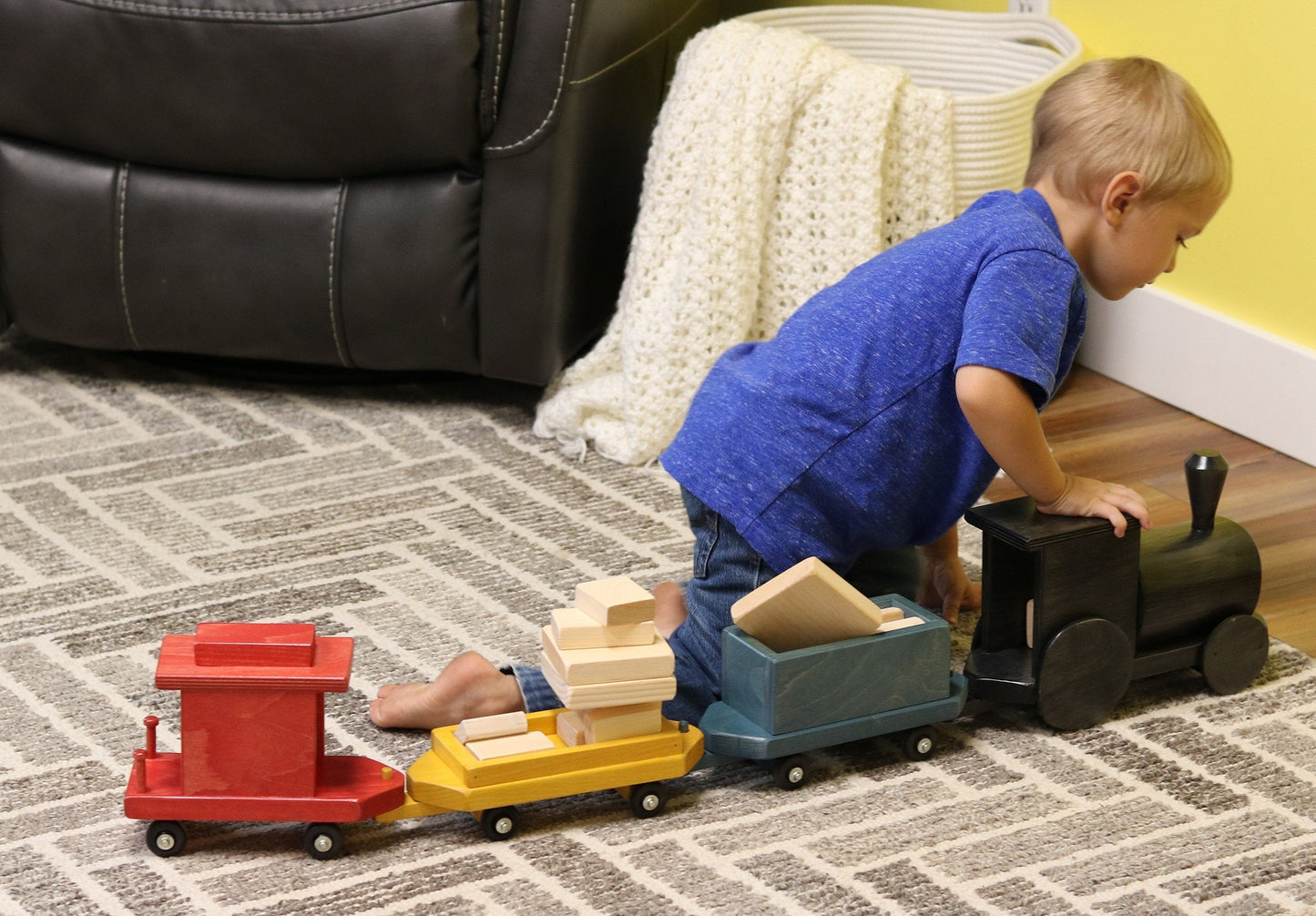 Amish Large Wooden 40" Toy Train Play Set Kid-Safe Finish