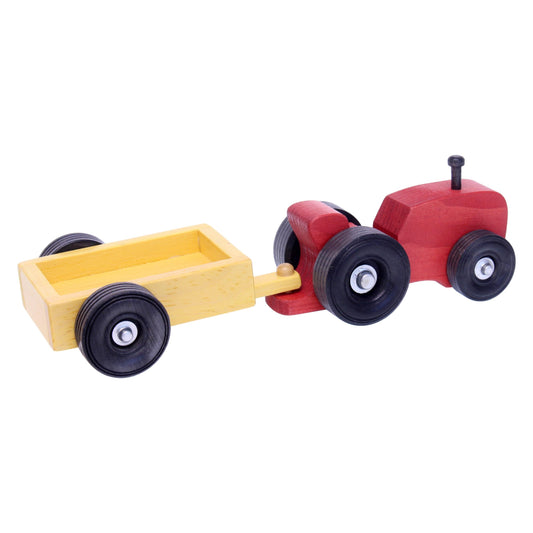 Amish Wooden Small Toy Tractor and Wagon Set