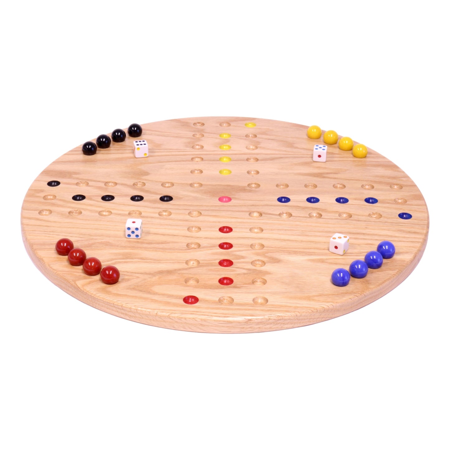 Amish Round Aggravation Game Board Set - Solid Oak Wood - Double-Sided