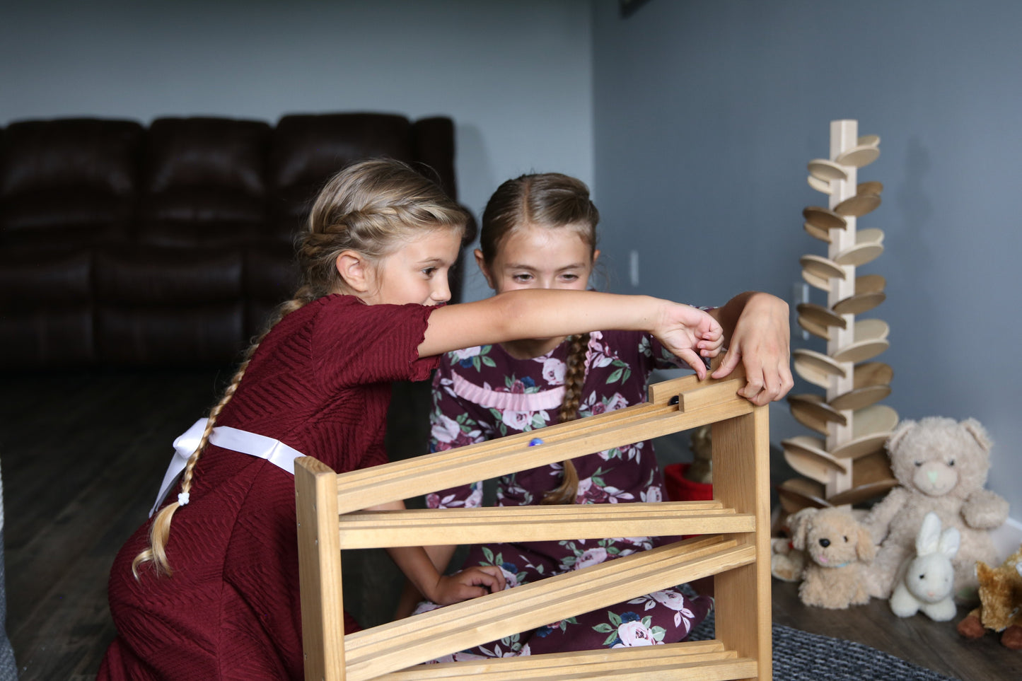 Amish Wooden Marble Roller Racetrack Toy - Child-Safe Finish
