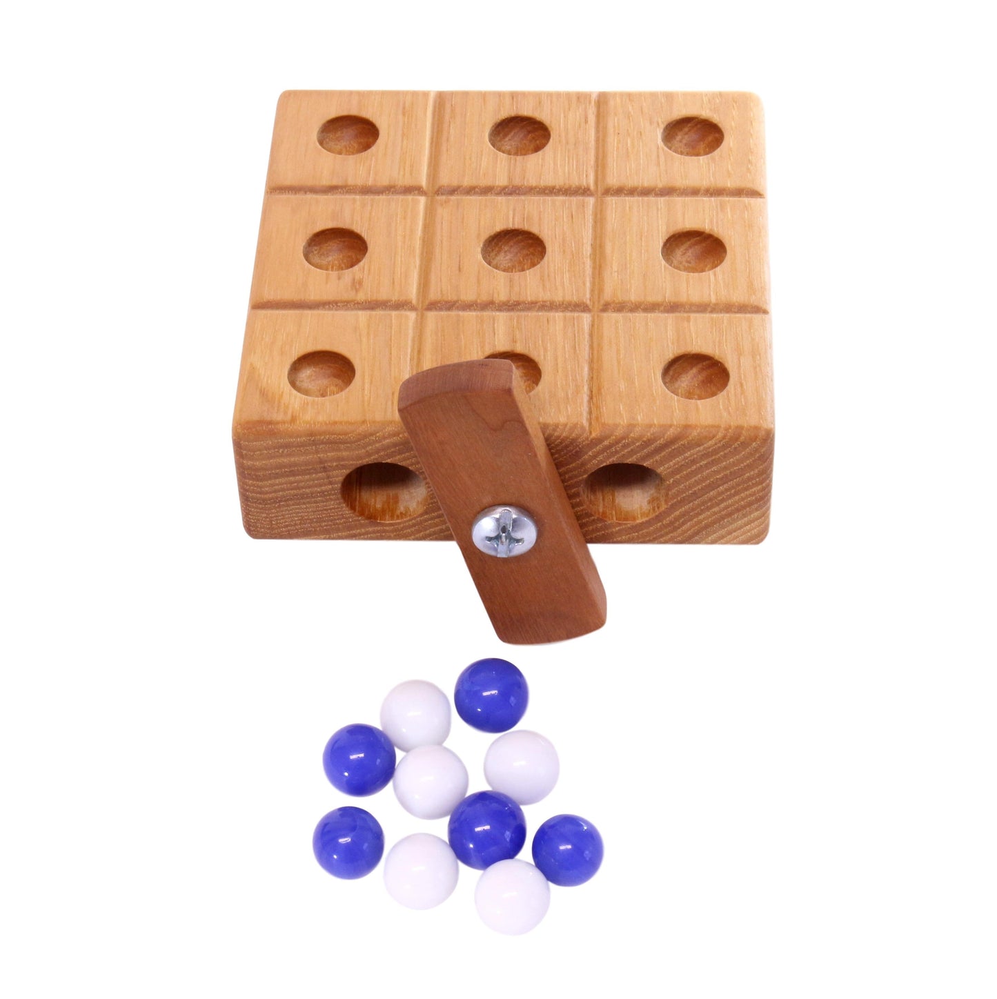 Amish Wooden Marble Tic Tac Toe Game with Built-in Storage for Marbles