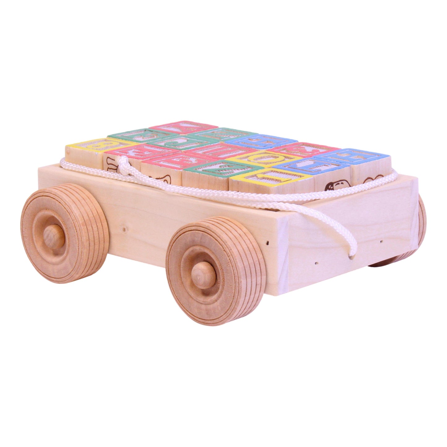 Amish Wooden ABC Block Toddler Pull-String Wagon Toy
