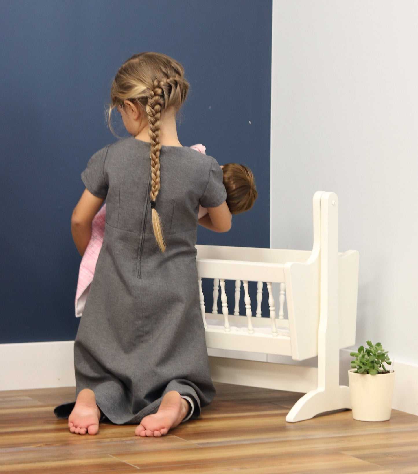Amish Wooden Deluxe Doll Swinging Cradle with Bedding