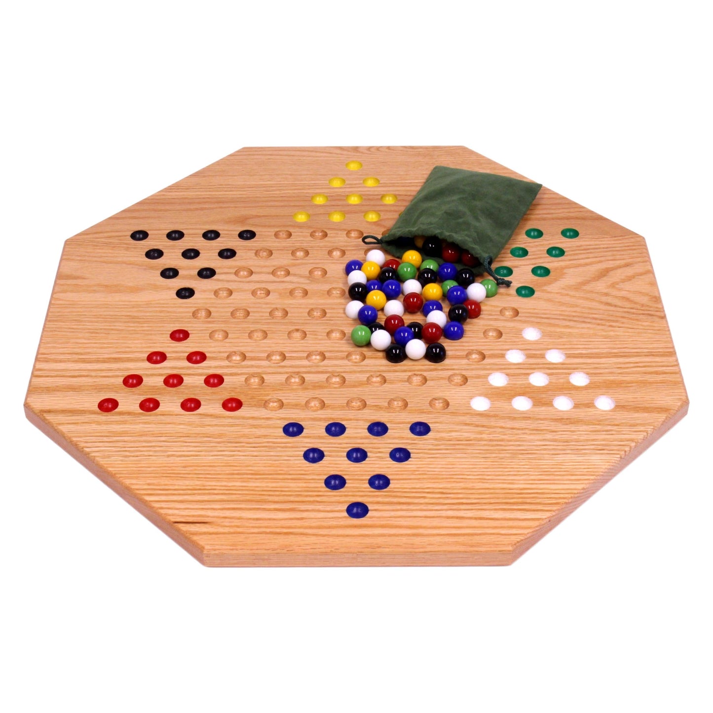 Amish Hand-Painted Oak Wooden Chinese Checkers Board Game 19" Wide