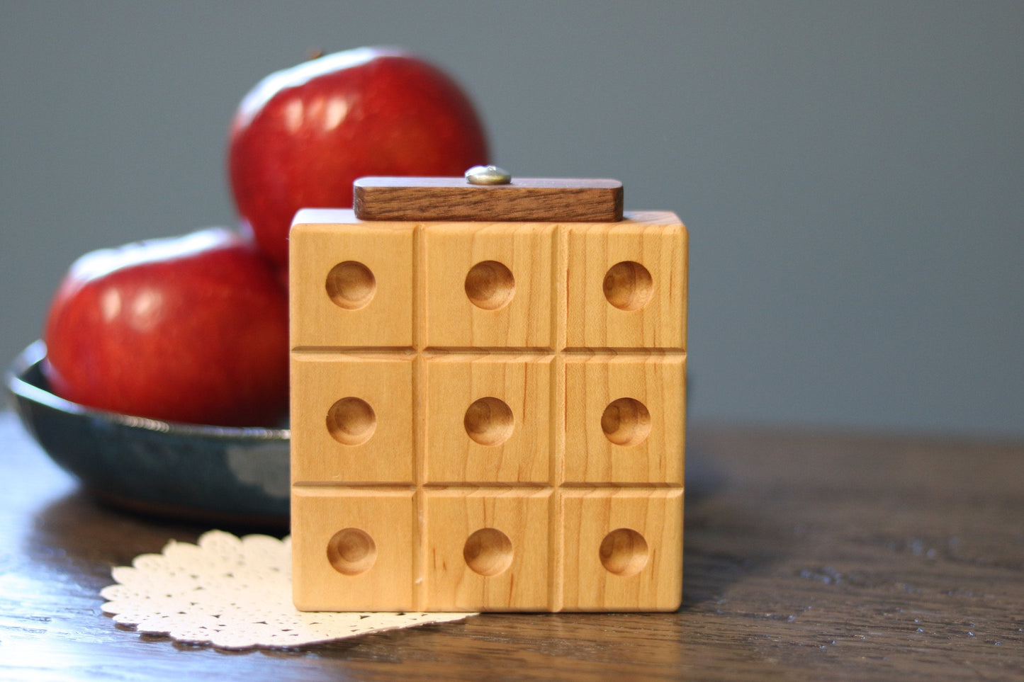 Amish Wooden Marble Tic Tac Toe Game with Built-in Storage for Marbles