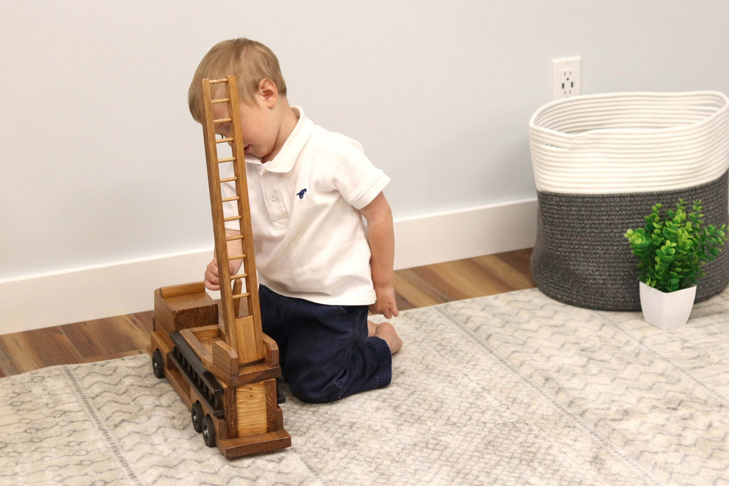 Amish Wooden Toy Ladder Fire Truck Kid-Safe Finish