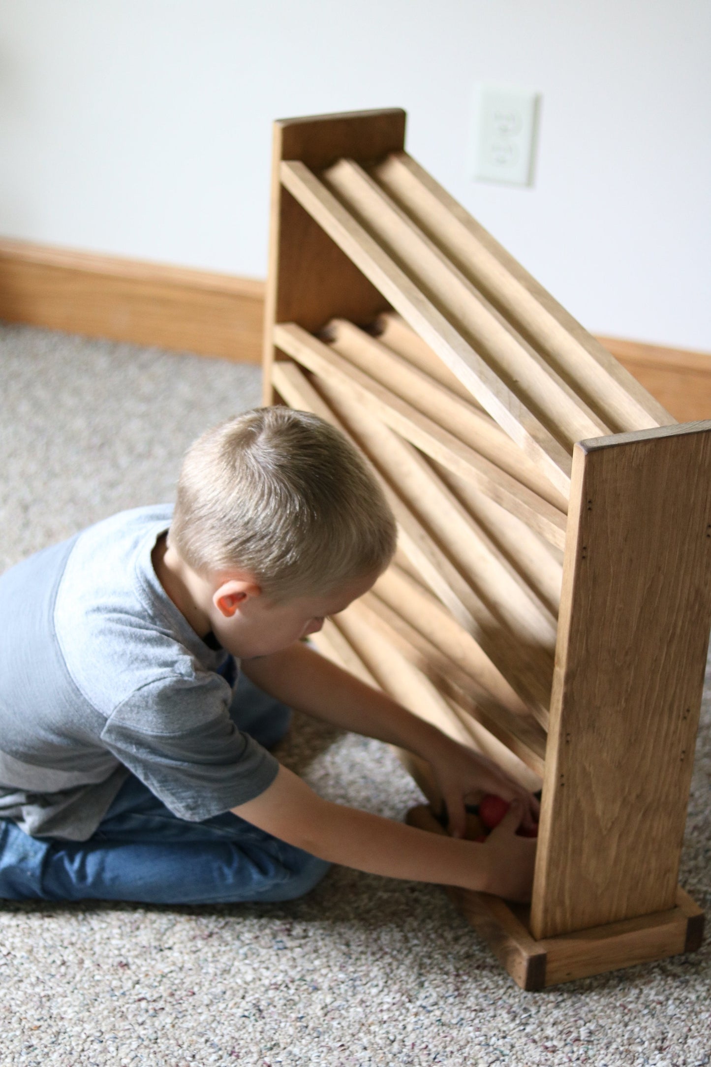 Amish Wooden Ball Roller Racetrack Toy