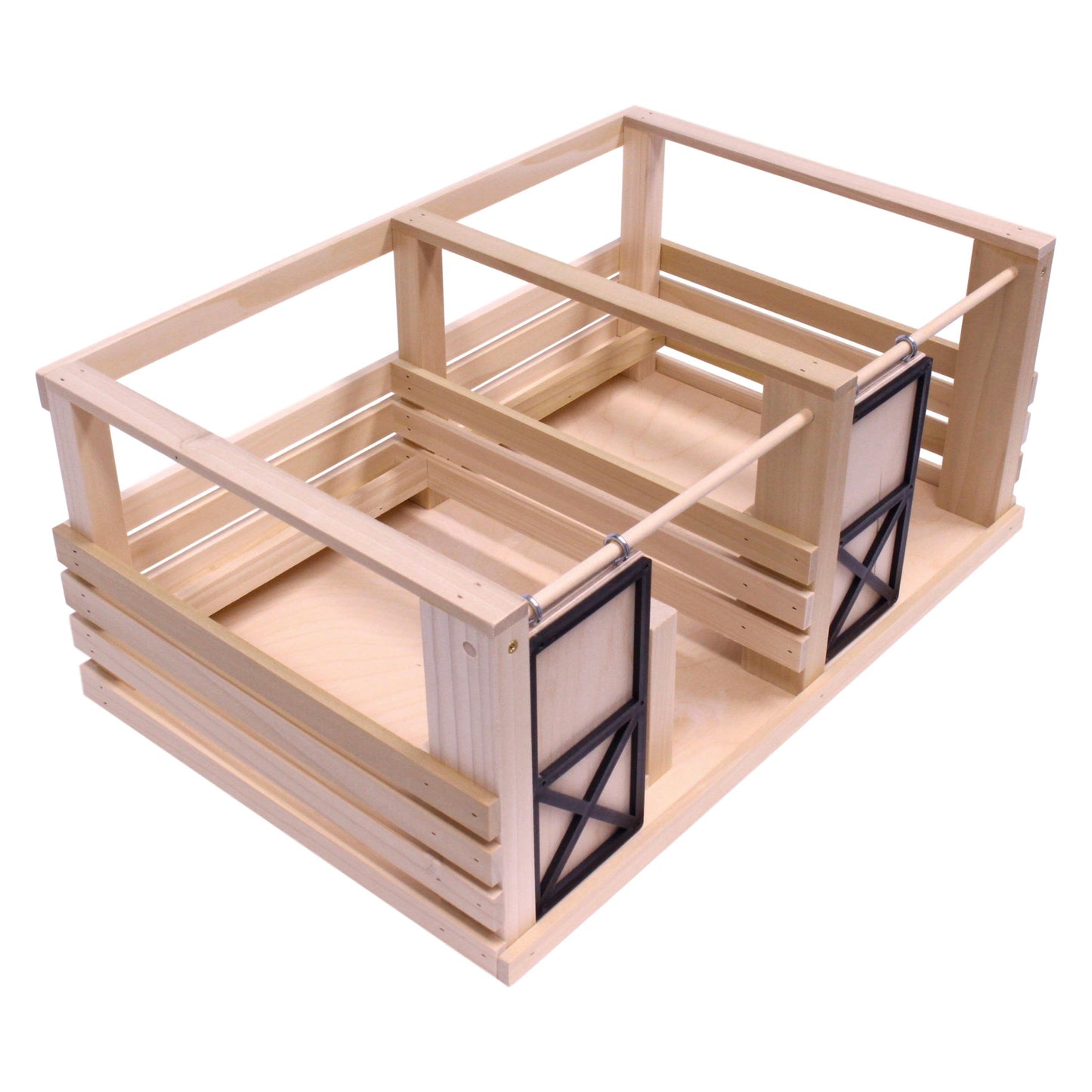 Amish Wooden 2-Stall Horse Stable Toy with Sliding Doors