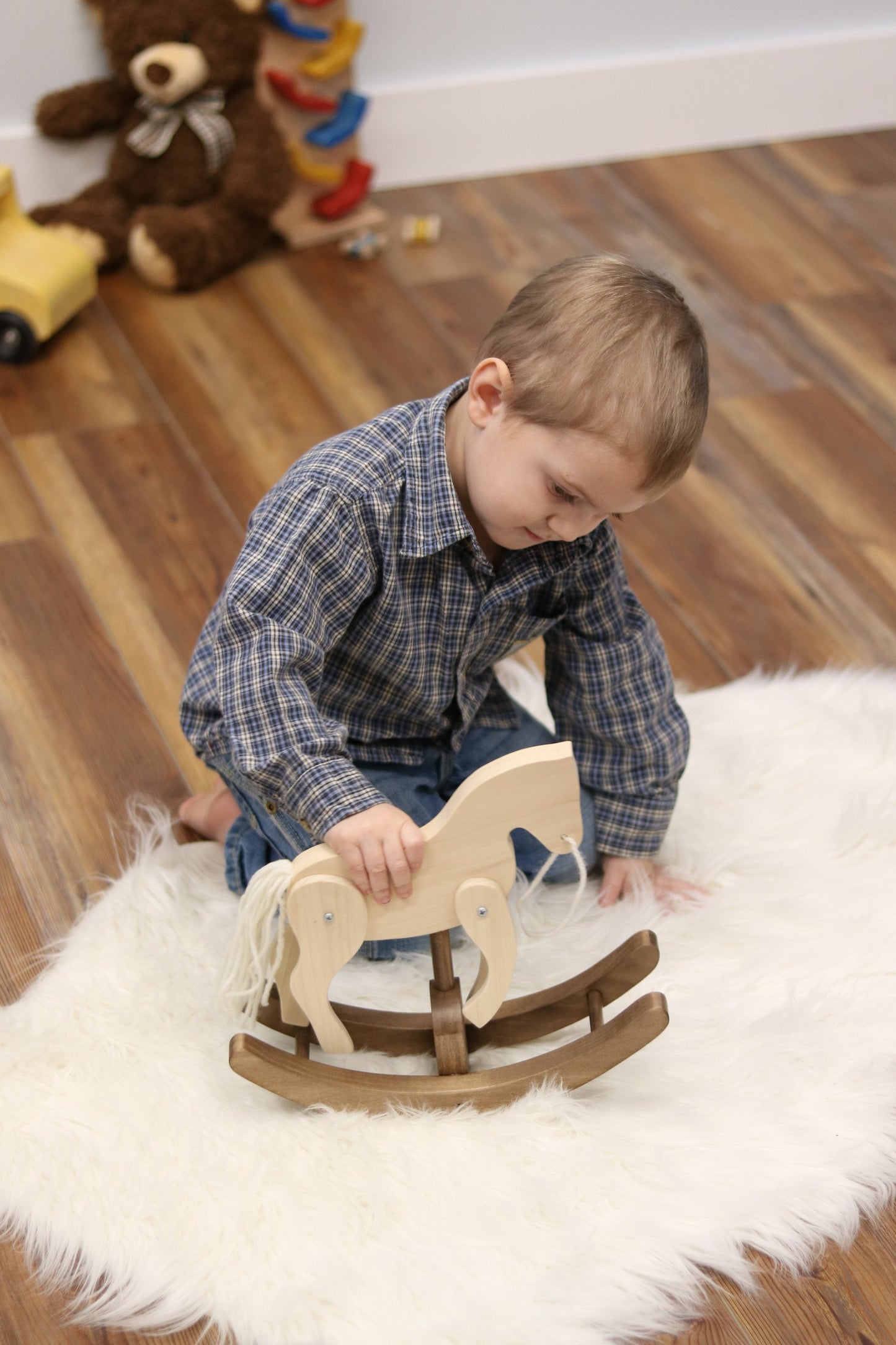 Amish Wooden Rocking Clackity Horse Toy, Child Safe Finish