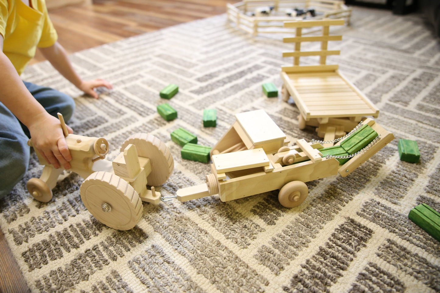 Amish Wooden Hay Baler Toy with Folding Bale Chute