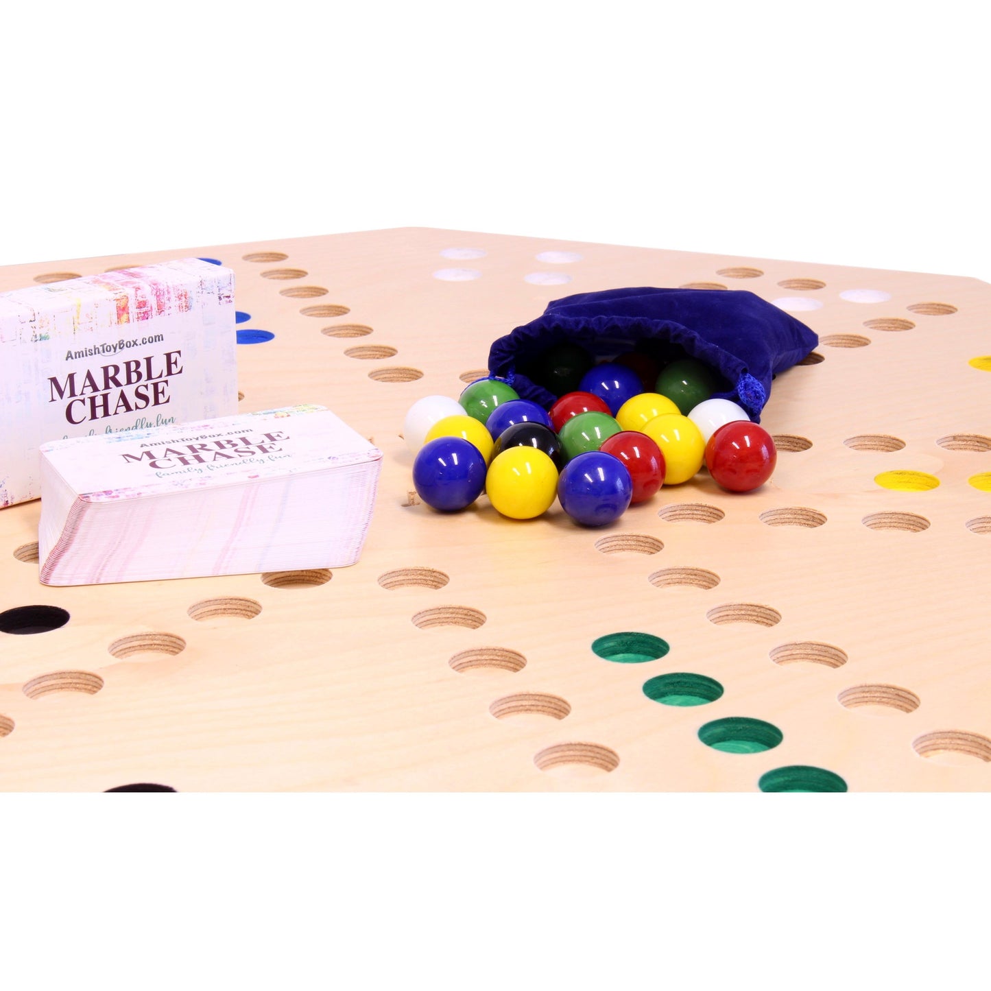AmishTravel Marble Chase Board Game Set, Double-Sided 23" Wide Board