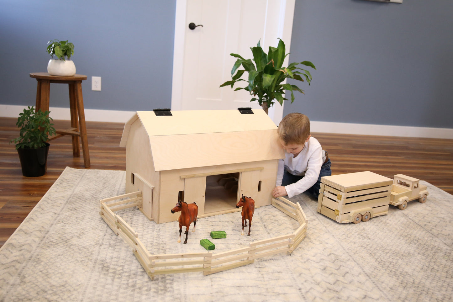 Amish Large Wooden Hip-Roof Barn Toy, Unfinished