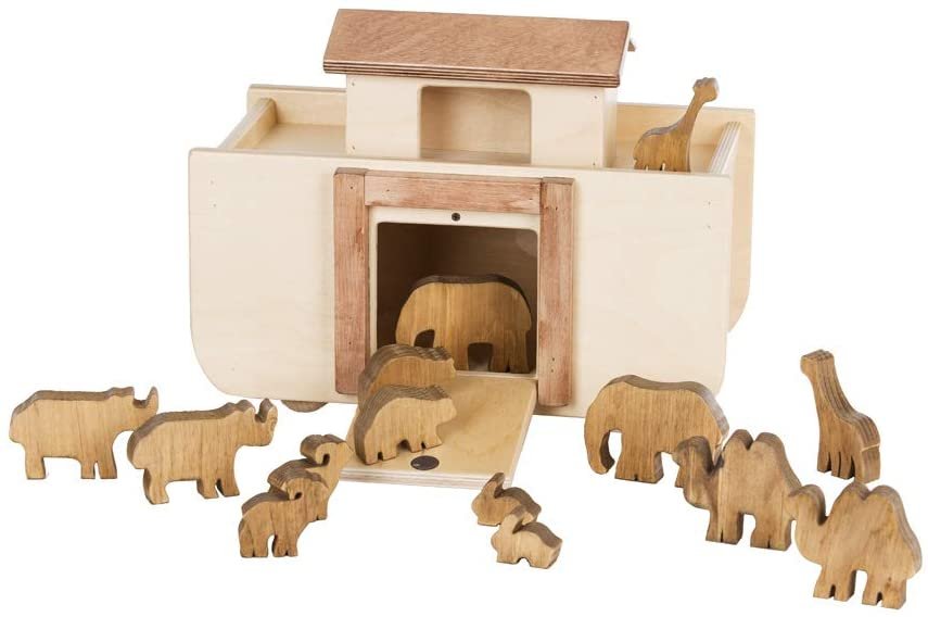 Amish Wooden Noah's Ark Toy with 14 Toy Animals