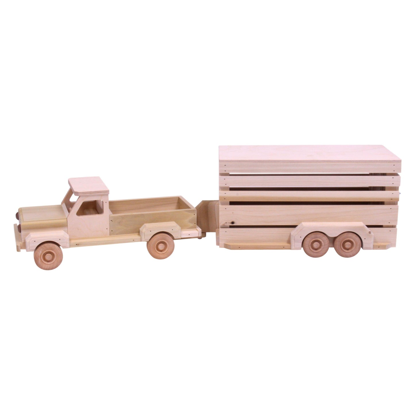 Amish Wooden Pickup & Horse Trailer Toy Set, Unfinished