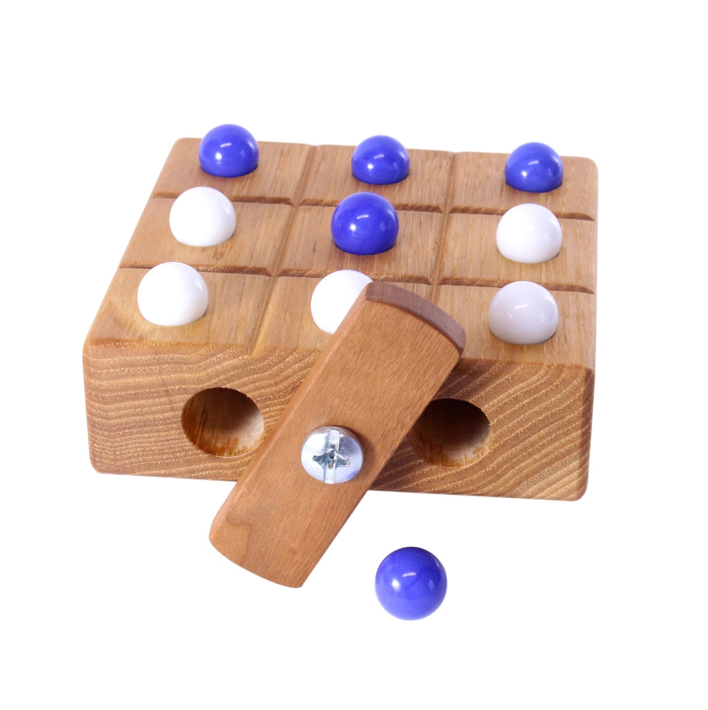 Amish Wooden Marble Tic Tac Toe Game with Built-in Storage for Marbles